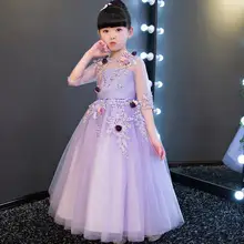 От 1 до 14 лет Рождество фиолетовый Кружево Обувь для девочек свадебное платье цветок платье для девочек из бисера Половина рукавом Обувь для девочек для выпускного торжественное платье для Первого Причастия платье