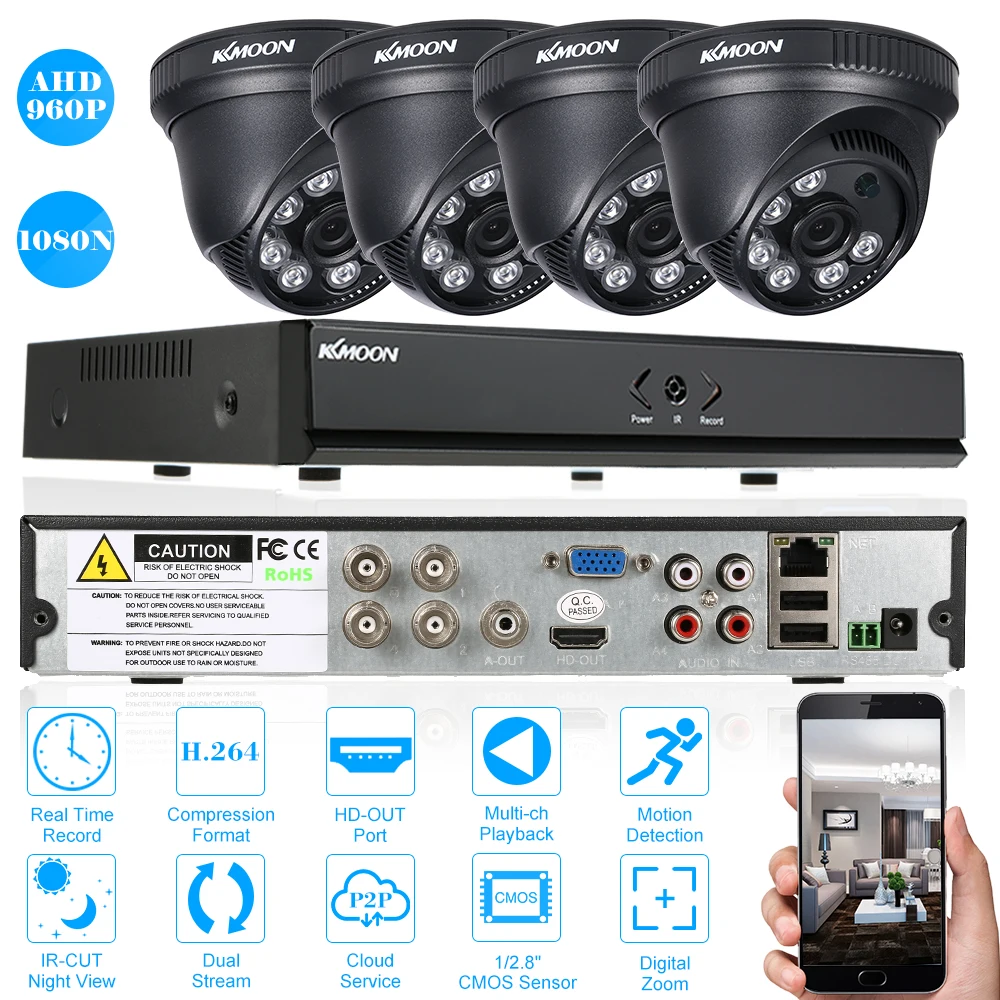 KKmoon 4CH CCTV System AHD 1080N DVR AHD 4PCS 960P IR CCTV Camera