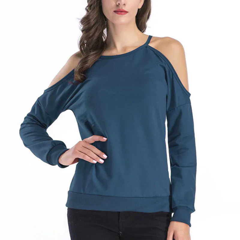 2017 New Arrivals Casual Ladies Black Red Blue Hollow Out Halter Shirts Tops T Shirt Women Long