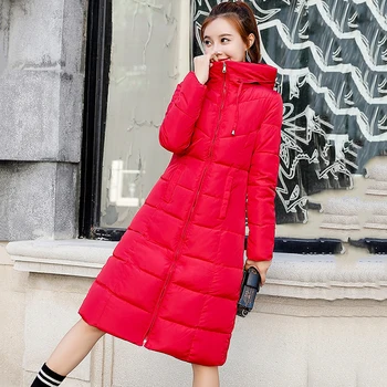

QIMAGE Large Size Winter Coat 2018 Women X-Long Parkas Silm Thick Warm Long Cotton Wadded Jackets Winter Outerwear Coat M- 6XL
