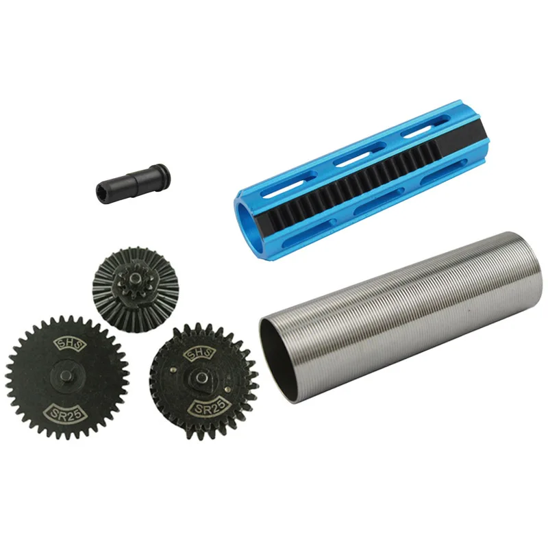 

CNC Aluminum 19 Teeth Piston Stainless Steel Cylinder SR25 Gear Set SR25 Nozzle For SR25 Airsoft AEG Hunting Accessories