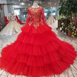 LSS386 торт стиль Красный Вечерние платья с круглым вырезом с длинным рукавом праздничное платье более слойная юбка Сказочный Стиль