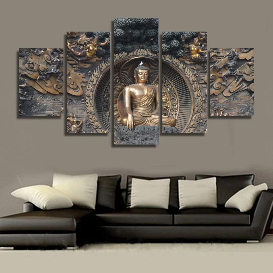 5 Pieces Buddha Statue Art Wall Art Picture Modern Home Decoration Living Room Or Bedroom Canvas Print Painting Wall Picture
