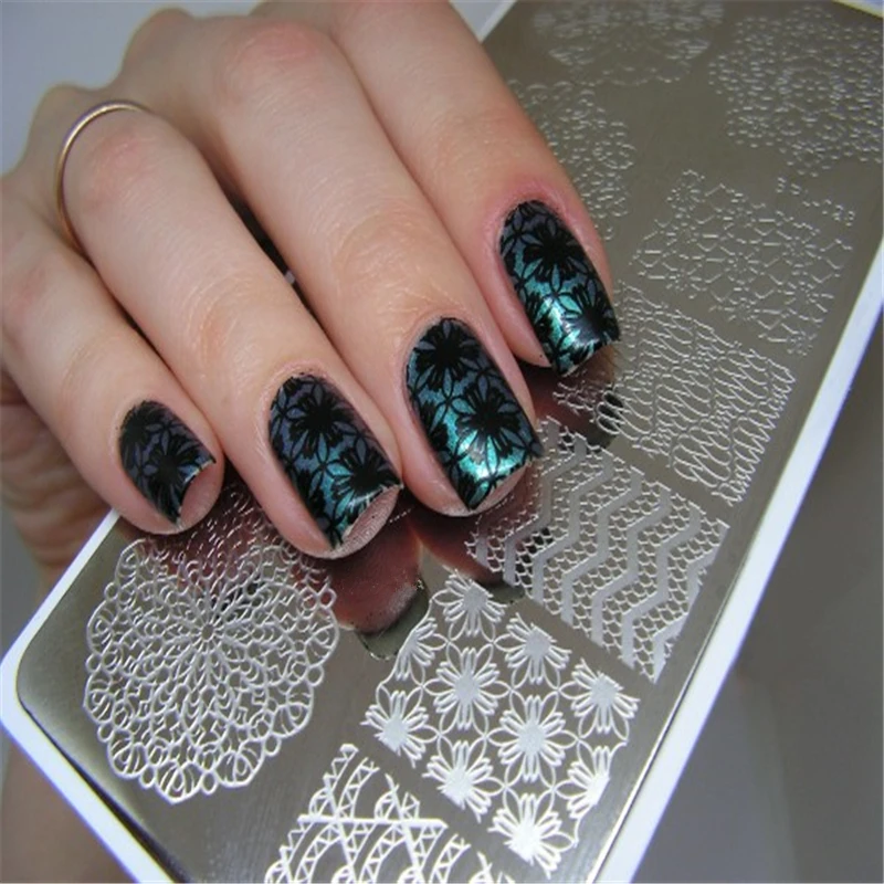 

BORN PRETTY Flower Nail Stamping Plates Rectangle Floral Pattern Manicure Nail Art Image Stamp Template Stencil Tool BP-L053