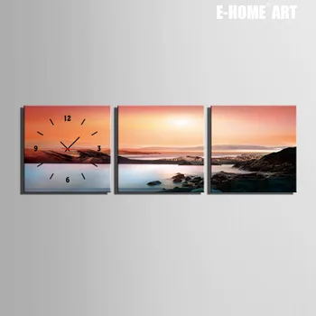 

Free Shipping E-HOME Coastal Setting Sun Clock in Canvas 3pcs wall clock