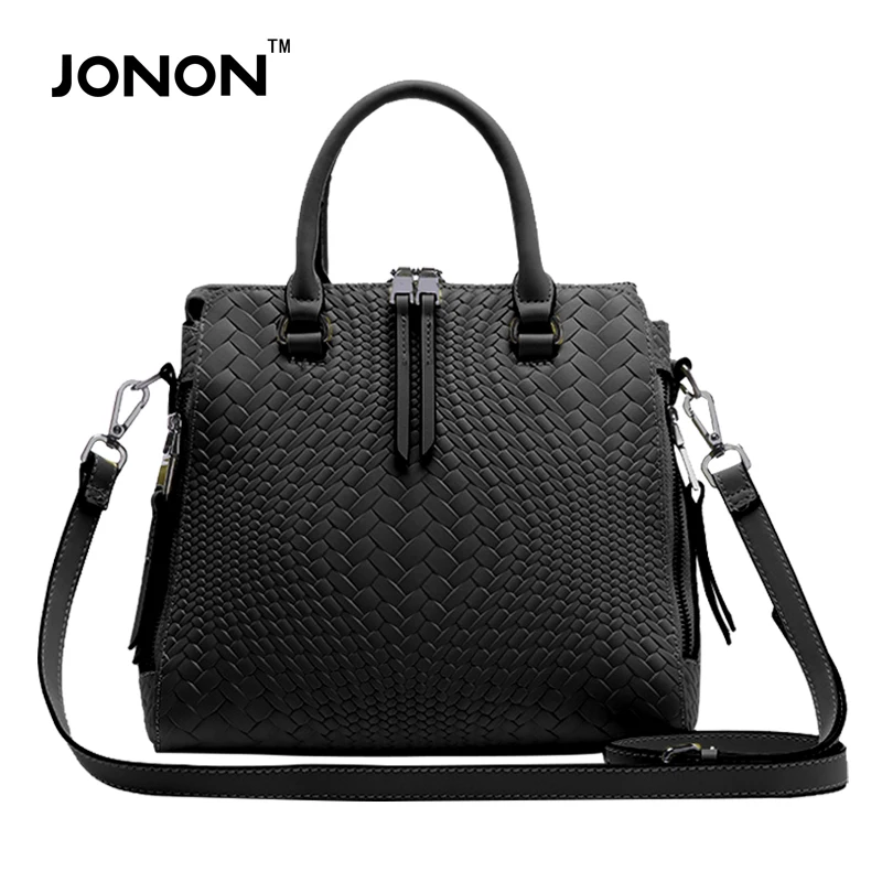 JONON 2016 Luxury Women Handbags knitted Genuine Leather Totes Messenger Bags shoulder Bag For Female Zipper