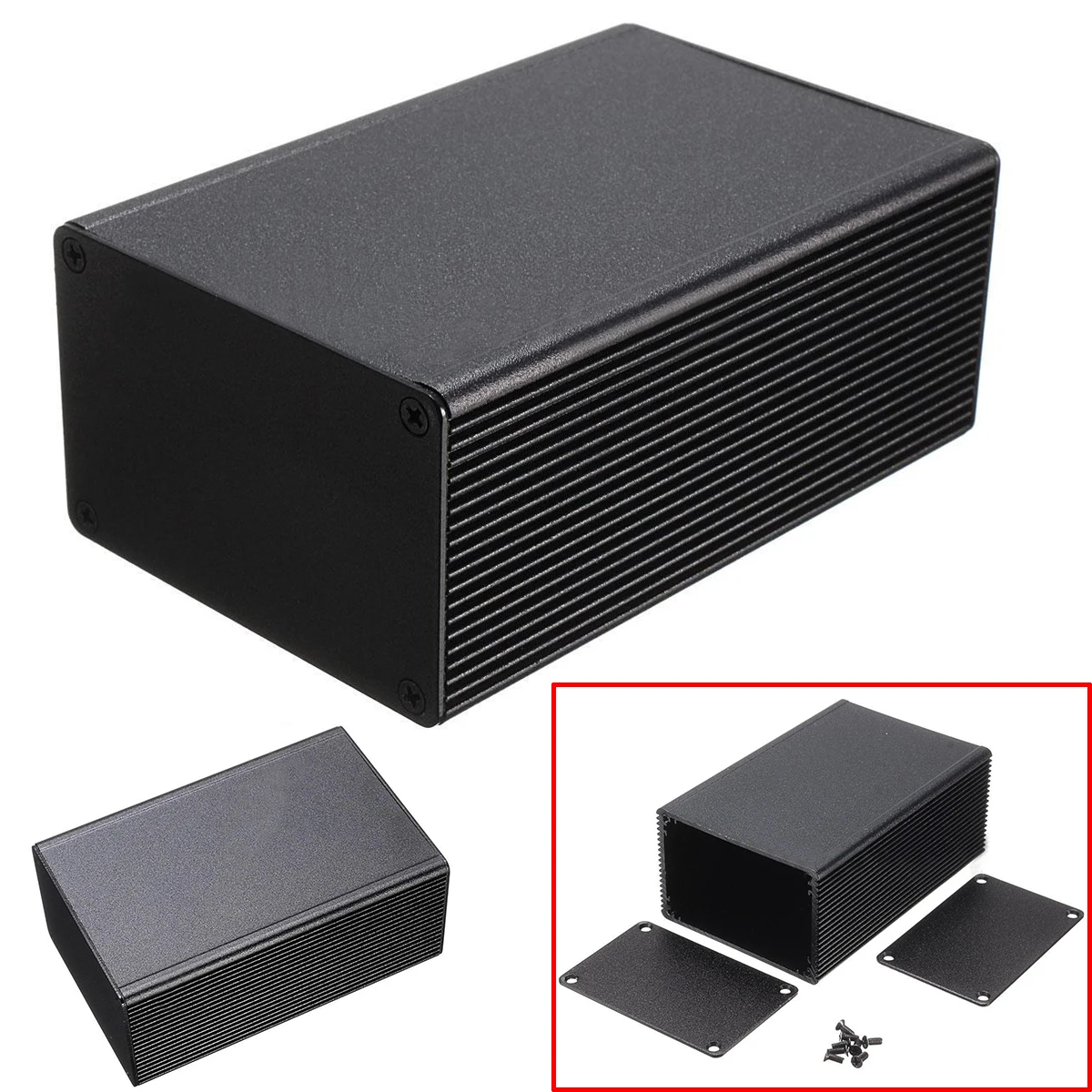 New 100x66x43mm Aluminum Electronic Box Black PCB Instrument Meter Enclosure Case DIY Electronic Project Case with 8 Screws