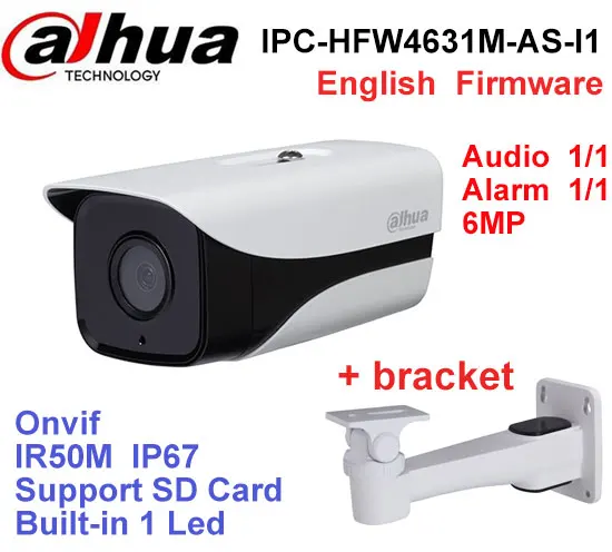 

Dahua 6MP 3072*2048 IP camera IPC-HFW4631M-AS-I1 Bullet IR 50M Waterproof outdoor full HD Support POE Audio micr and SD card