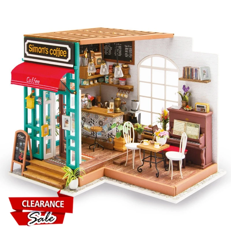 

Europe Buyer Super Deal Robotime DIY Simon's Coffee Children Adult Miniature Wooden Doll House Model Kits Dollhouse Toys DG109