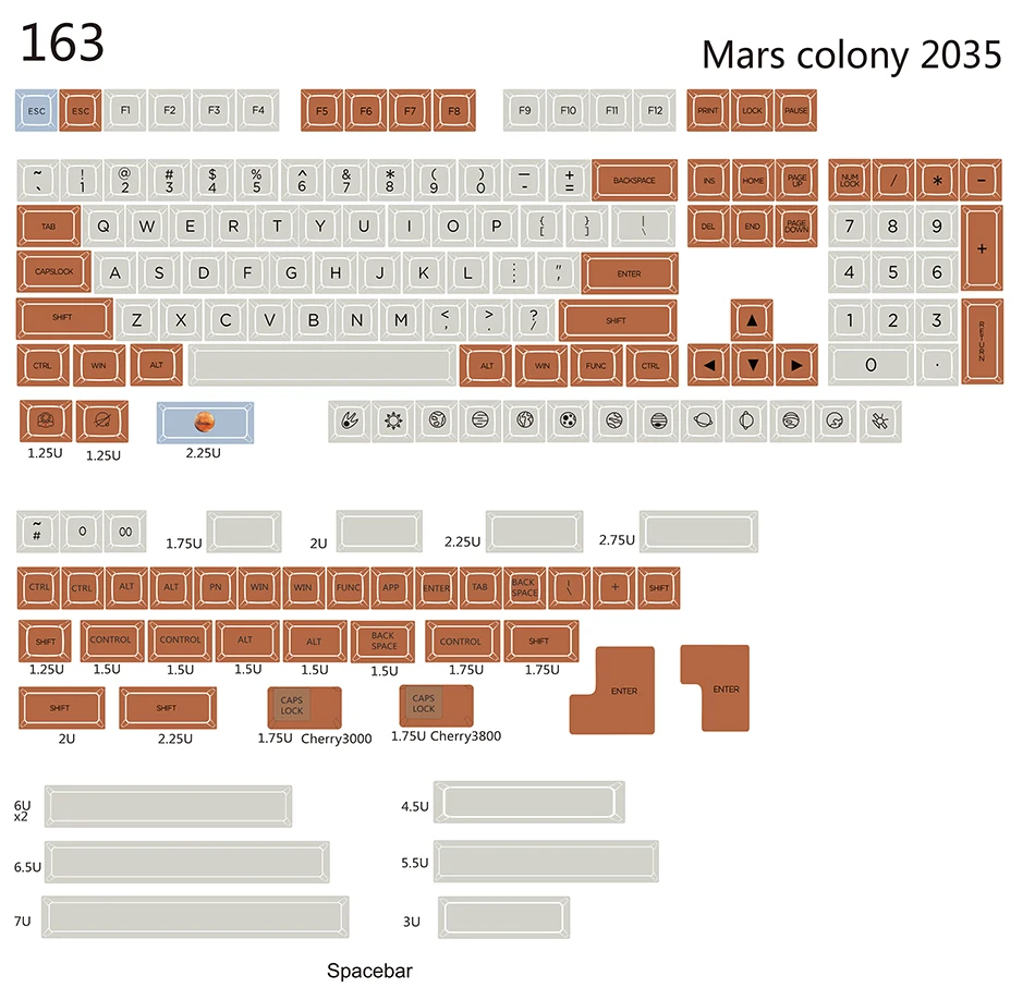 Mars colony XDAS profile keycap 121/163 dye сублимированный filco/DUCK/Ikbc MX Переключатель механическая клавиатура keycap, только продажа keycaps