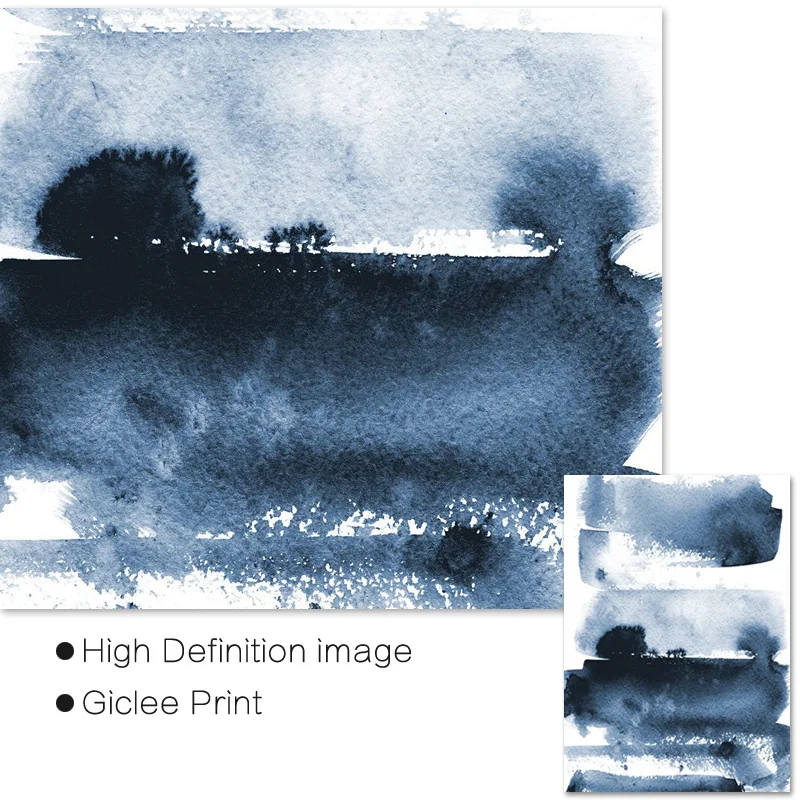 Современная Картина на холсте, синий абстрактный принт, Большая настенная живопись, индиго, синяя акварель, скандинавские плакаты, Декор для дома в гостиную