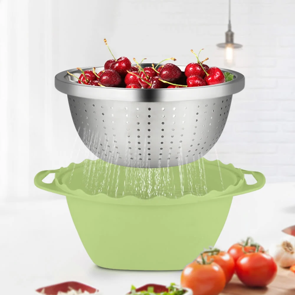 Multi purpose Double Layer Drain Basket Stainless Steel Fruits