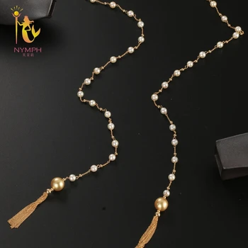 

[NYMPH] Fine Jewelry Long Pearl Necklace Natural Sweater Baroque Pearl Anniversary Gift Black Onyx X339