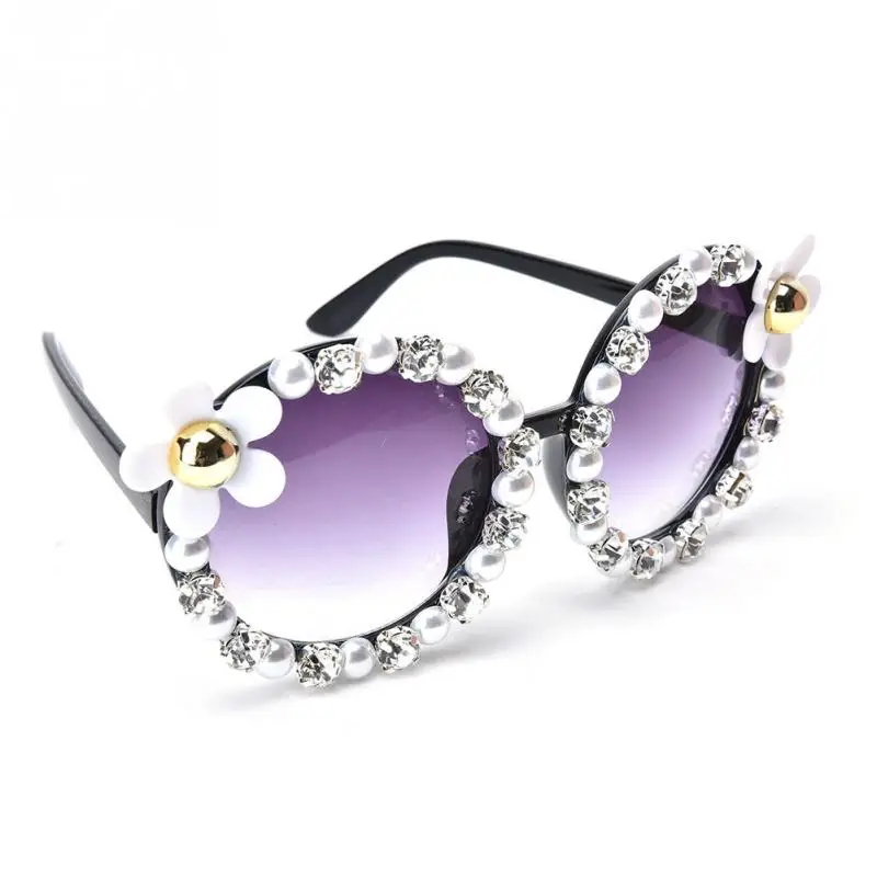 New de la manera encantadora lentes redondas gafas de sol exquisito marco con flor de la