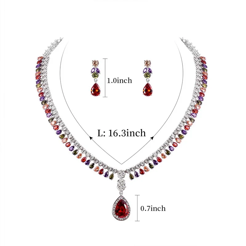 WEIMANJINGDIAN Elegant Countless Teardrop Cubic Zirconia Tennis Necklace& Earring Wedding Bridal Jewelry Set for Women or Party