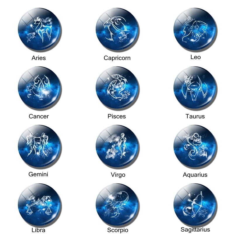 Constellations 30MM Fridge Magnet Blue Glass Magnetic Refrigerator Sticker Decor Leo Virgo Libra Scorpio Aquarius Pisces Taurus - Image 3