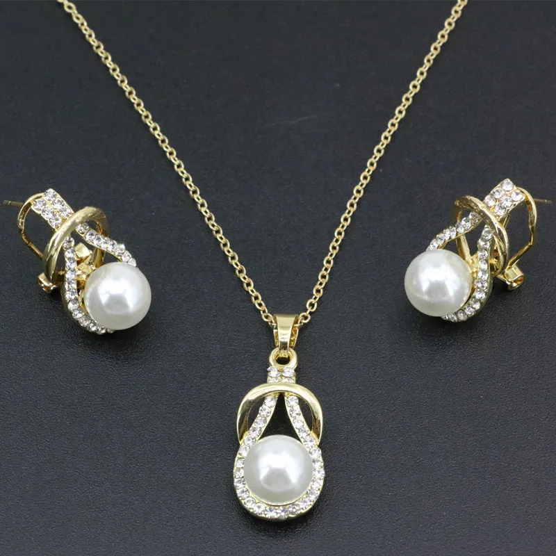Trendy Gold Color Jewelry Set For Bridal Pendant Necklace & Earring