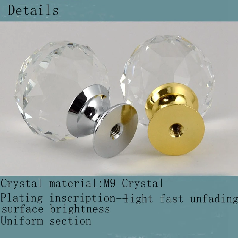 1pcs Crystal M9 glass dril Kitchen Drawer Cabinet Door Handle Furniture Knobs Hardware Cupboard Antique Brass Shell Pull Handles