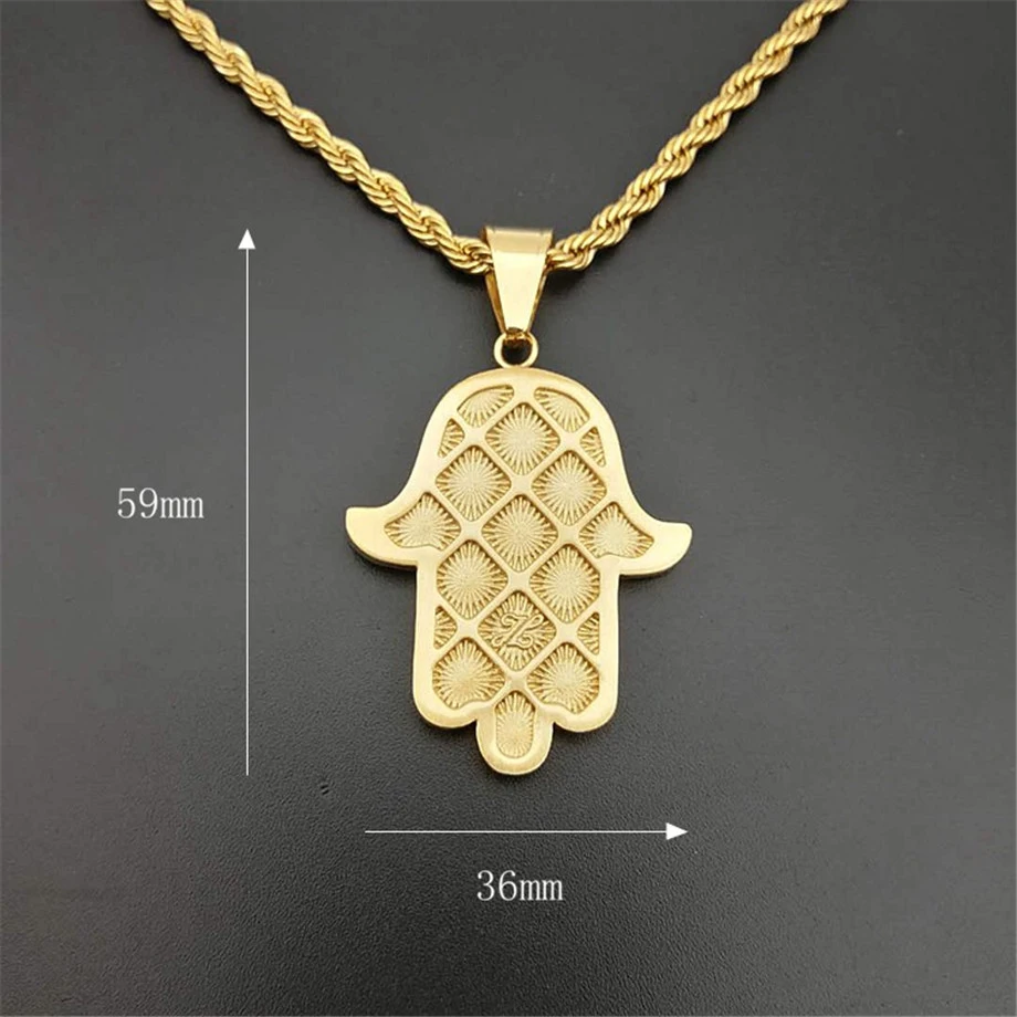 Hip Hop Iced Out Hamsa Hand Of Fatima Pendant Necklace Male Gold Color Stainless Steel Evil Eye Necklaces Arabic Jewelry U1237
