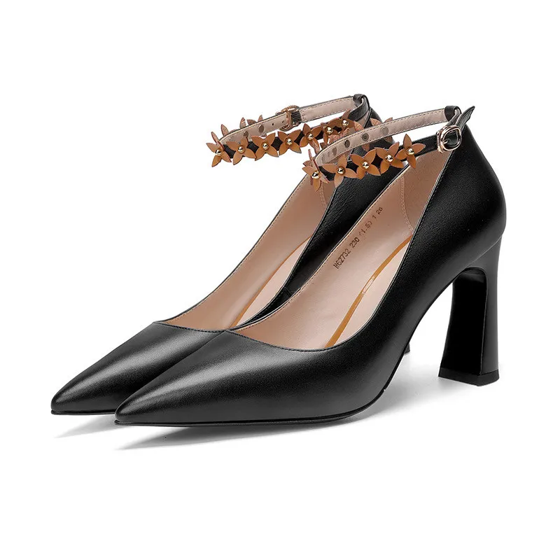 

2019 spring and autumn thick with high heels single shoes with a buckle with women's shoes black ljj 0324