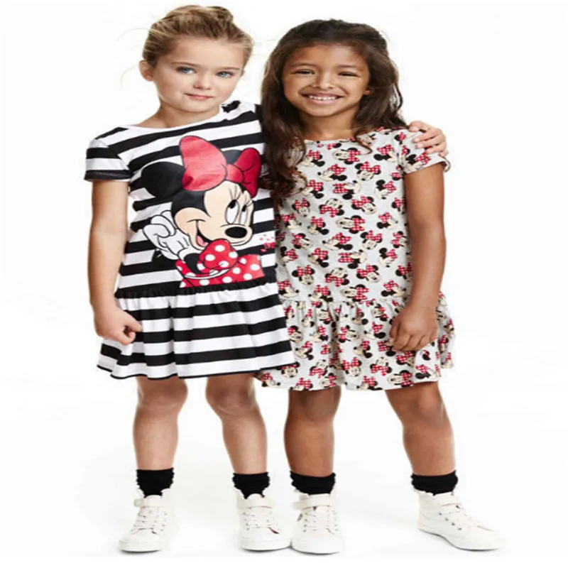 

Infants Baby Girls Cute Cartoon mini dress Minnie Mouse Striped Short Sleeve Dress Summer casual Outits 2-7years