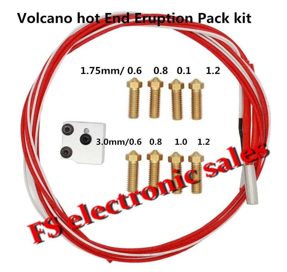  3D printer parts E3D Volcano hot end eruption pack kit set heater block + nozzle pack for 1.75/3 mm E3D Volcano kit Freeshipping 