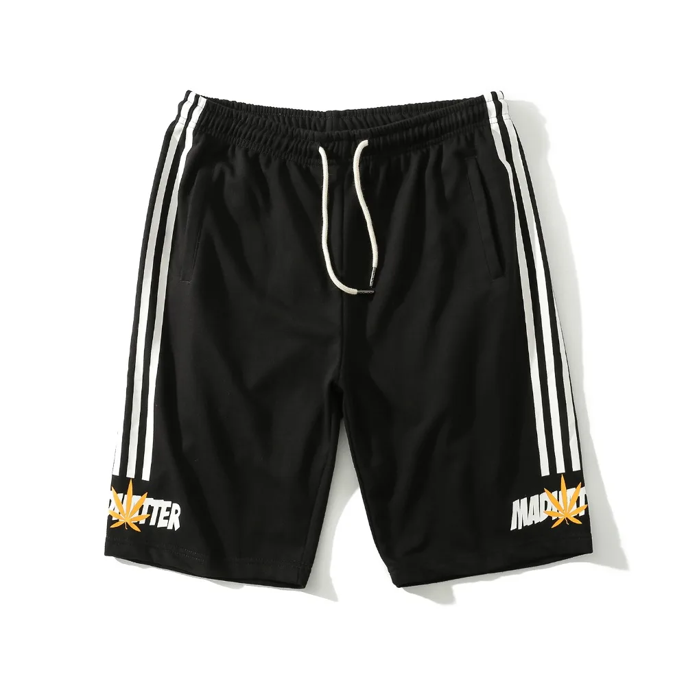 

100% Cotton Drawstring Elastic Waist Male Short Pants Canada Maple Leaf Printing Panelled Striped Side Men Shorts