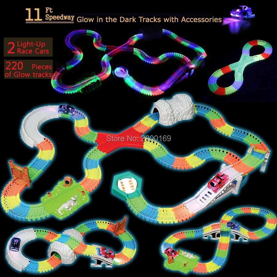 DIY Slot Assembly Race Track Complete Set OVER 220 Pieces of Bend,Flexible Glow in the Dark Tracks with 2 Cars and Accessories DIY Slot Assembly Race Track Complete Set OVER 220 Pieces of Bend,Flexible Glow in the Dark Tracks with 2 Cars and Accessories