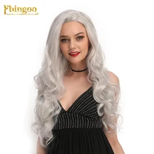 ★ Ebingoo Hair Cap+Free Part Natural Long Deep Wave Silver Grey Synthetic Lace Front Wigs for Women High Temperature Fiber 26 Inch
