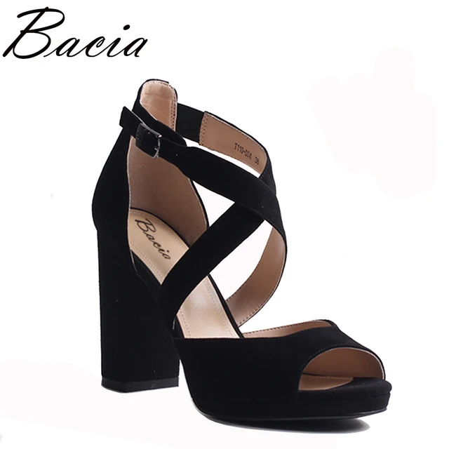 Bacia SheepSuede Sandals 2017 New Square Heels Back Strap Cross-tied Elegant Women High Pumps Leather Shoes Size 33-41 VXB013