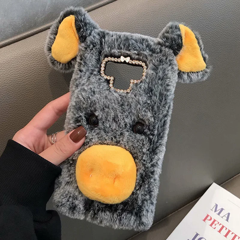 

Plush Lucky Pig Case for Samsung Galaxy Note 9 8 5 4 3 S9 S8 Plus S7 S6 Edge S5 S4 Soft Fur Cute 3D Piggy Ears Fluffy Case Cover