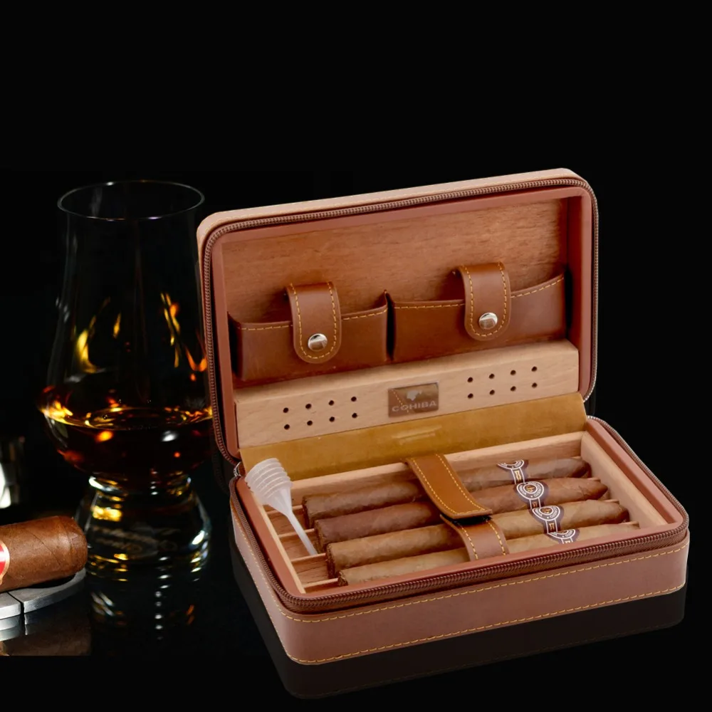 COHIBA Humidor коробка для сигар Дорожный Чехол для сигар из кожи кедра коробка для сигар с увлажнителем набор аксессуаров