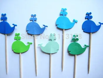 

cheap Blue & Green Whales Party Picks - Cupcake Toppers - Toothpicks - Food Picks wedding baby shower birthday party favors