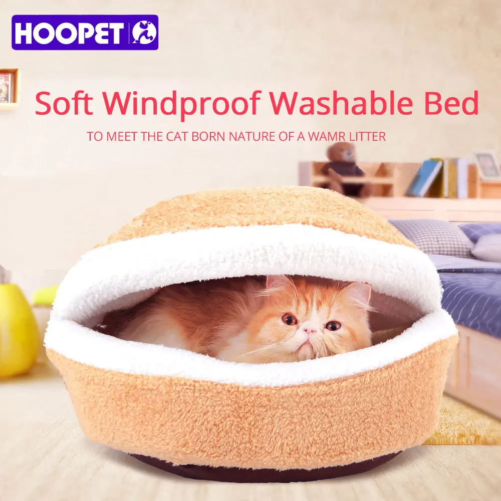  HOOPET Warm Cat Bed House Hamburger Bed Disassemblability Windproof Pet Puppy Nest Shell Hiding Bur