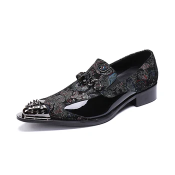 

NX014 New Pattern Black Leather Oxford Shoes Men's Dress Shoes Steel Point Toe Color Pattern Wedding Italian Shoes