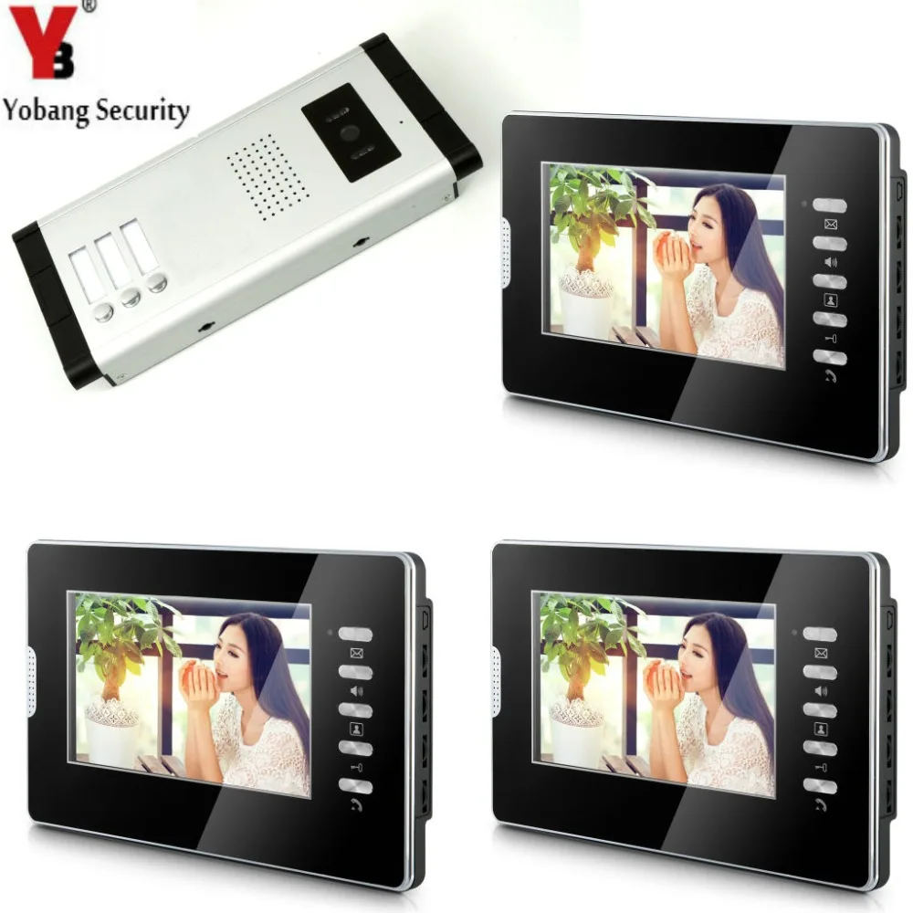 

YobangSecurity 7" Apartment Video Intercom Door Phone Doorbell System IR Camera Touch Key For 3 Families