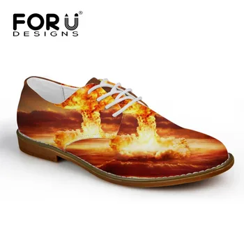 

FORUDESIGNS 3D Fashion Flame Print Oxfords Shoes for Men Casual Flats Fashion Men's Leather Shoes Man Synthetic Dress Shoes 2018