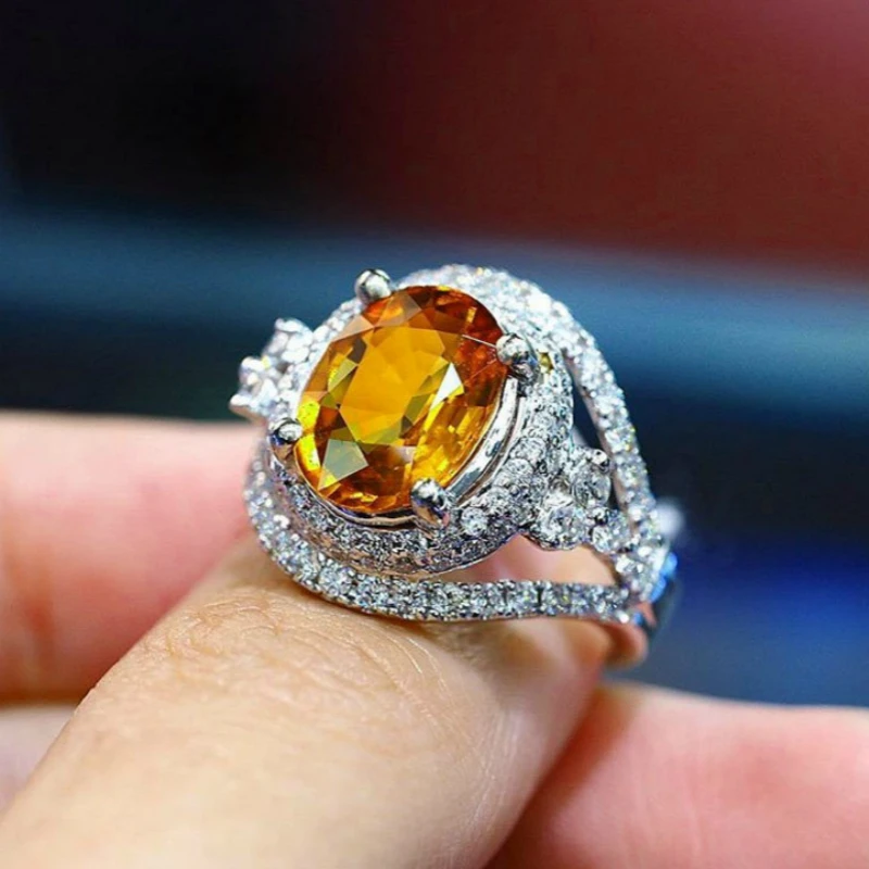 

New hot fashion champagne yellow zircon ring female wedding jewelry ring