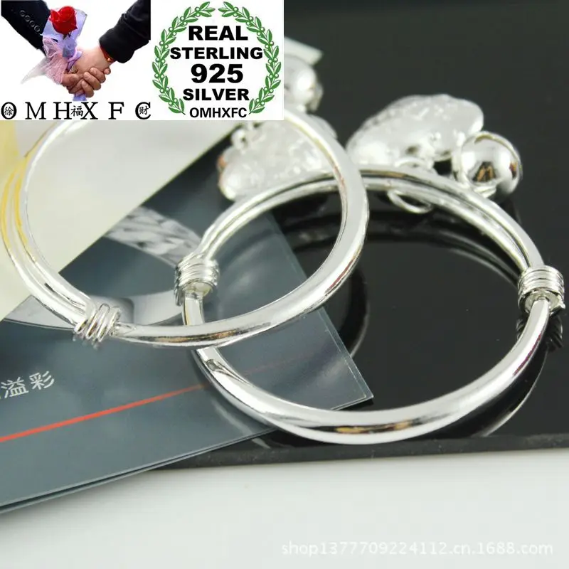 

OMHXFC Wholesale European Fashion Baby Kids Birth Gift Peace Safety Buckle Bell 925 Sterling Silver Bangles Bracelets BE159