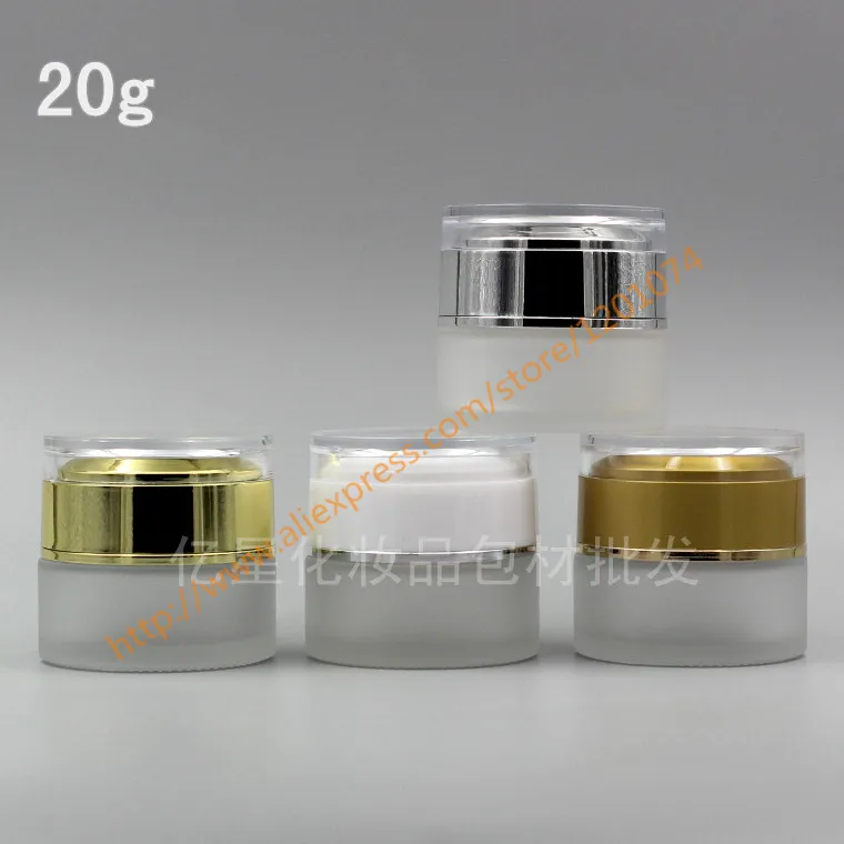 

20g clear frosted glass cream jar with shiny silver/white/gold/matte gold acrylic cover,20 gram cosmetic jar,for eye cream