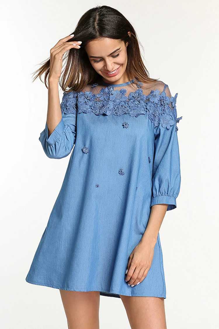 Plus Size Denim Women Dresses Vestidos Casual Loose Embroidered Nail