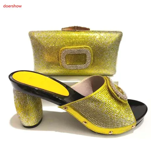 

doershow Matching Italian Shoes and Bag Set Decorated with Rhinestone African Shoe and Bag Set for Party In Women SA1-3