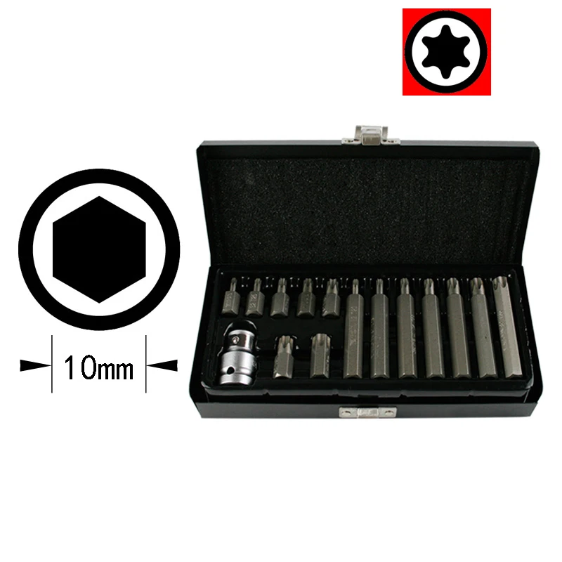 

10mm Hex Heavy Duty Impact precision screwdriver For Loosen Screws Torx Screwdriver Bit Set + 1/2" Drive Socket Adapter