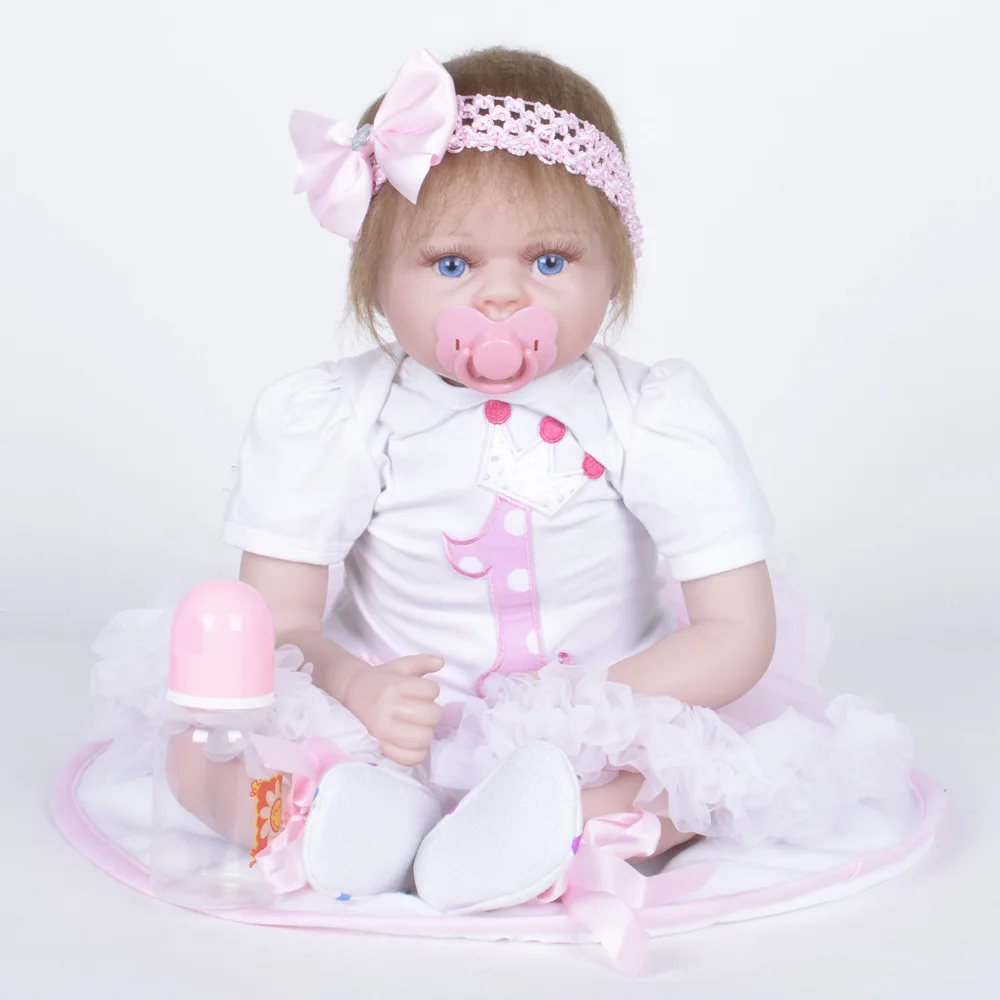

22 inches Smile Silicone Reborn Doll Cute Princess Newborn Baby with Soft Cloth Body Toy for Girl Kids Birthday Christmas Gift