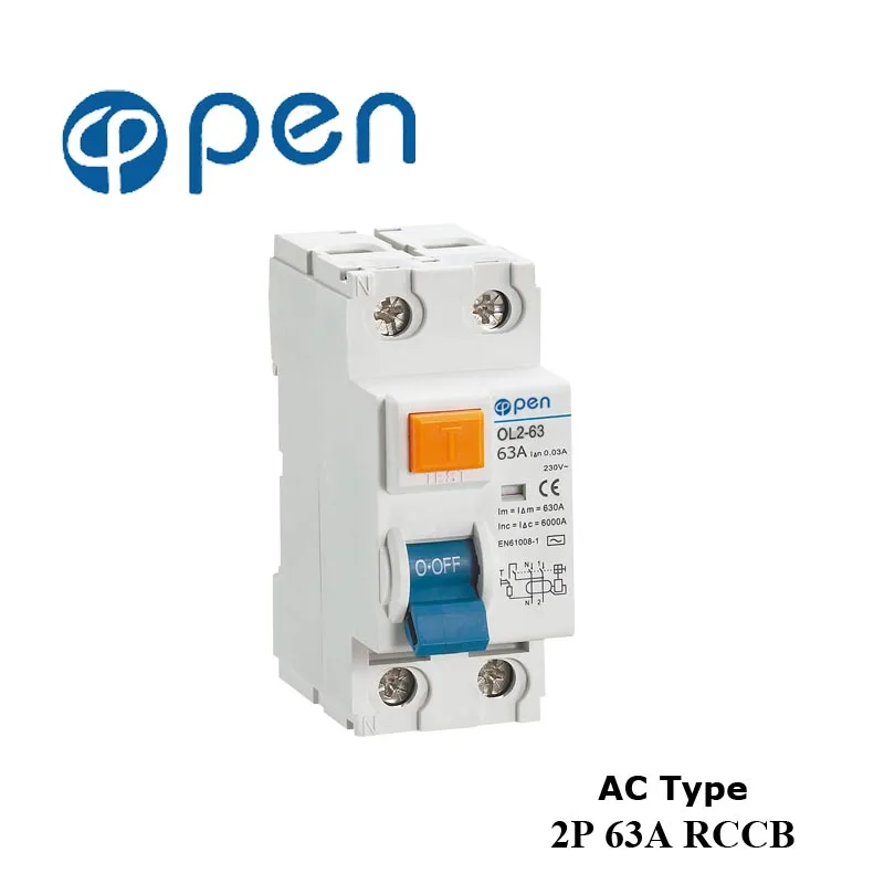 

2P 63A AC Type Residual Current Circuit Breaker RCCB OL2-63 Series for Overload and Short Circuit Protection