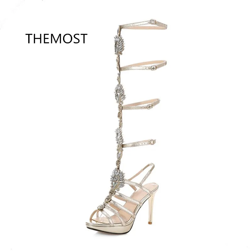 

THEMOST Sexy water drill Roman sandals Fashion foreign trade Two kinds of color The European and American style Belt buckle
