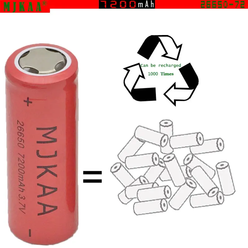 MJKAA Высокая емкость 7200mAh 3,7 V 26650 литий-ионная аккумуляторная батарея Baterias Bateria для фонарика фонарь