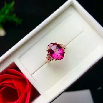 

shilovem 925 silver sterling rings real natural topaz pink woman wedding open classic new fine Jewelry 10*14mm yhj101409agfb