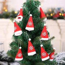10 шт. Мини Санта шляпа с веревкой Рождественский держатель для столового серебра карманы колпачок для винной бутылки Топпер конфеты