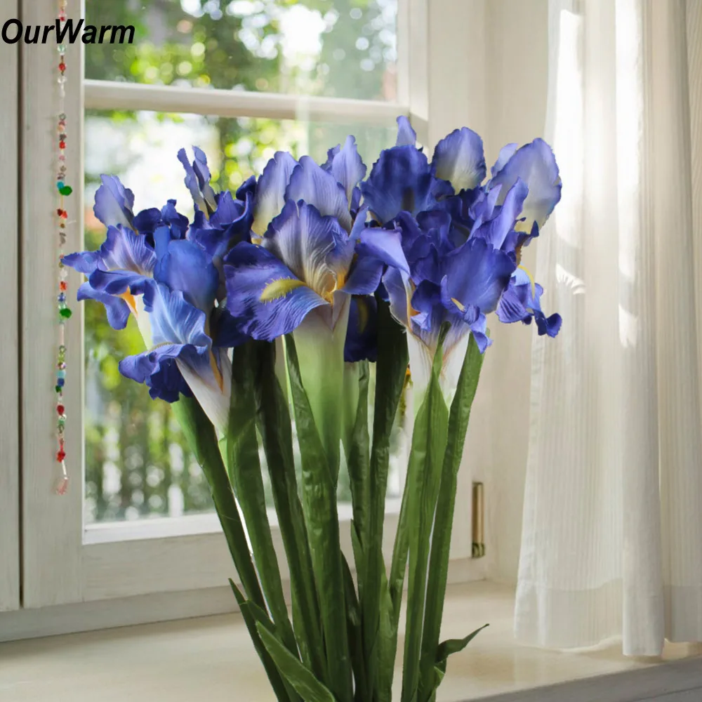 Ourwarm 3Pcs Iris Artificial Fake Flowers Plant Branch Real Touch Silk